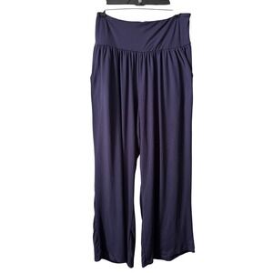Molirex Wide Leg Lounge Pants Women XXL Navy Blue NEW High Waist Smocked Pockets